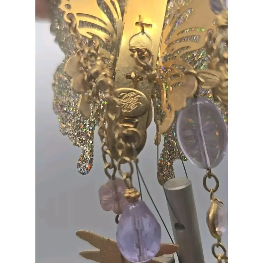 Kirks Folly Rhinestones Enamel Glitter Butterfly Fairy Wind Ornament Chime PB103